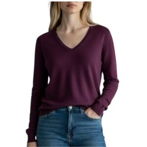 Ann Taylor 100% Cashmere NWT Sweater Plum Purple V-Neck Luxe Classic Knit Small